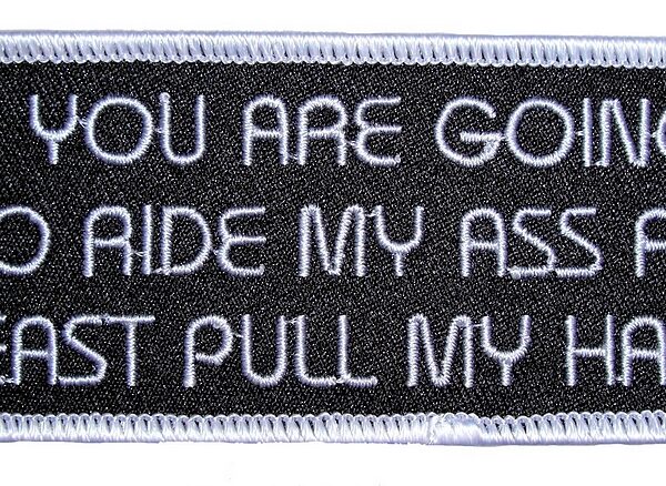 At Least Pull My Hair Lady Rider Embroidered Biker Patch Small