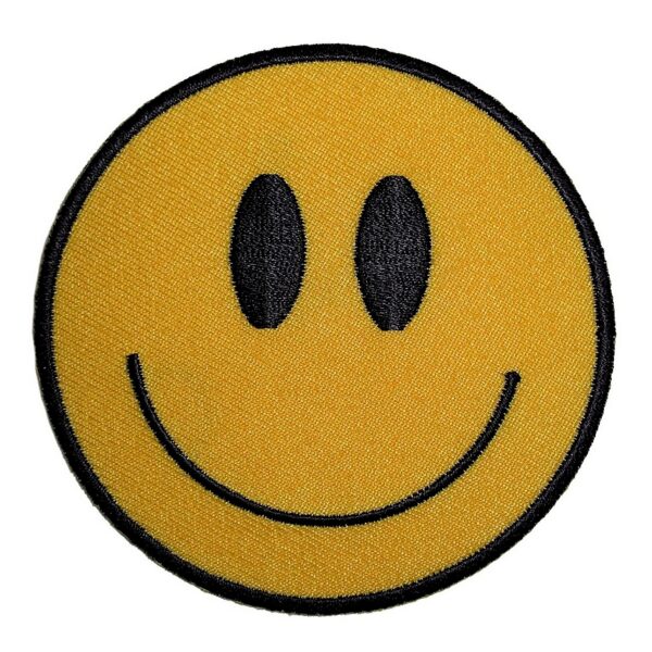 Classic Yellow Happy Smiley Face Embroidered Biker Patch Small