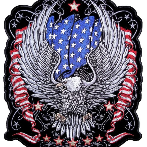 Patriotic American Flag Bald Eagle Embroidered Biker Patch
