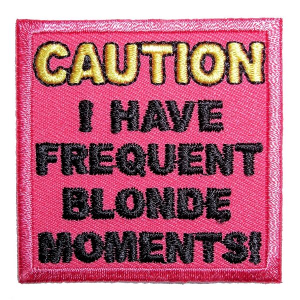 Caution Blonde Moments Lady Rider Embroidered Biker Patch Pink
