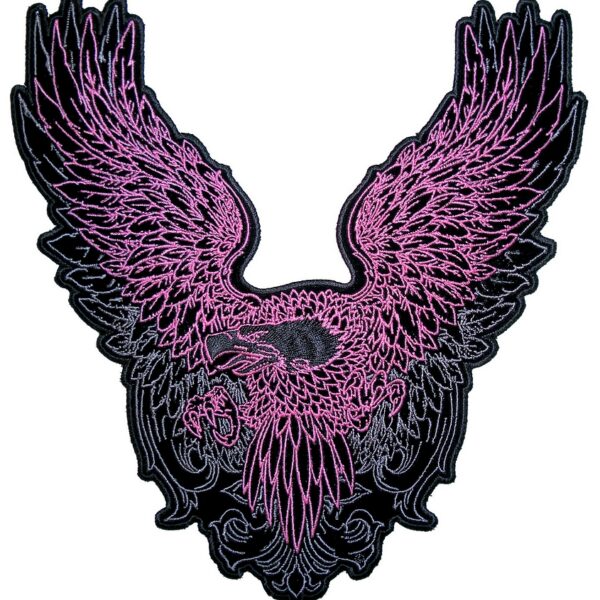 Pink Flying Bald Eagle Lady Rider Embroidered Biker Patch Large