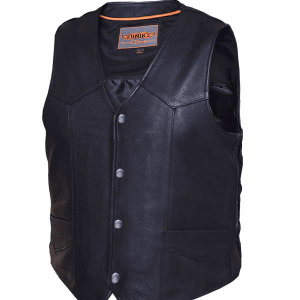 Men's Tall Leather Biker Vest in Black with Concealed Carry Pockets