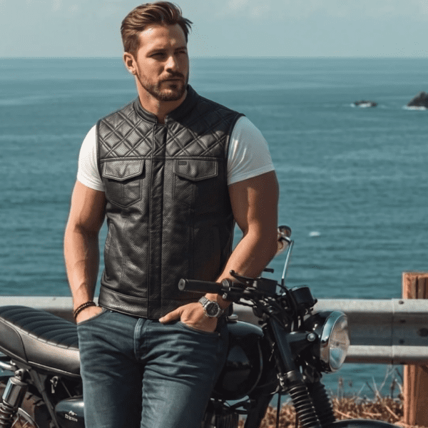 Open Road Men's Perforated Diamond Stitch Vest in Black