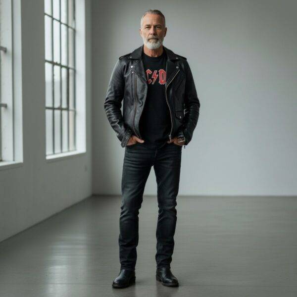 Men's Big and Tall Premium Buffalo Leather Jacket in Black