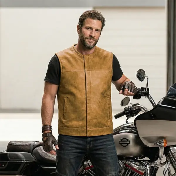 Road Siren Men's Biker Brown Leather Vest