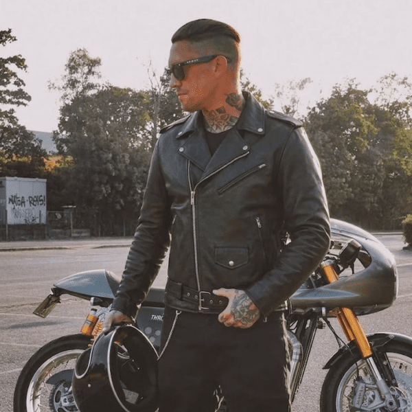 Buffalo Leather Men's Motorcycle Jacket with Zip Out Liner