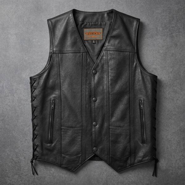 El Paso Men's 10 Pocket Leather Biker Vest in Black