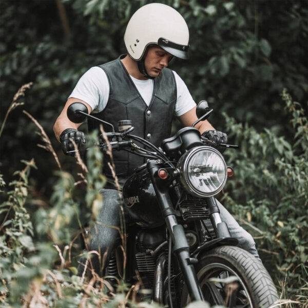Rancher Men's Ultra Leather Biker Vest in Black