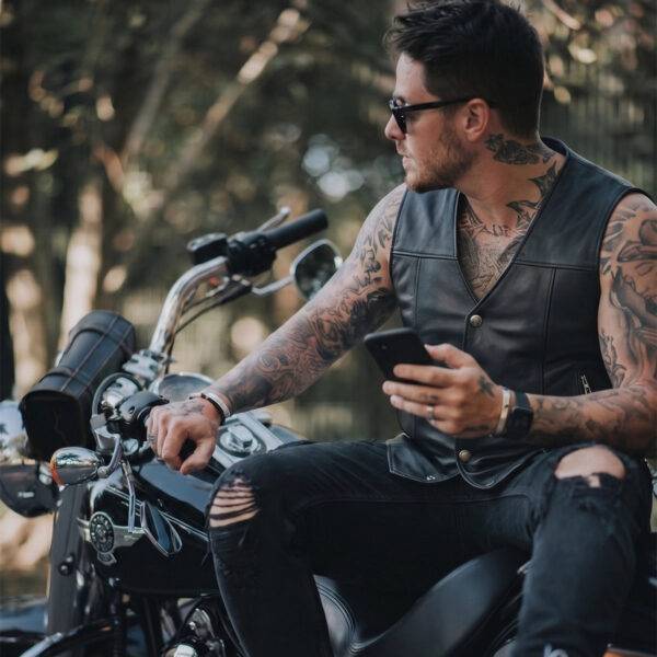 Santa Fe Leather Biker Men's Vest in Black