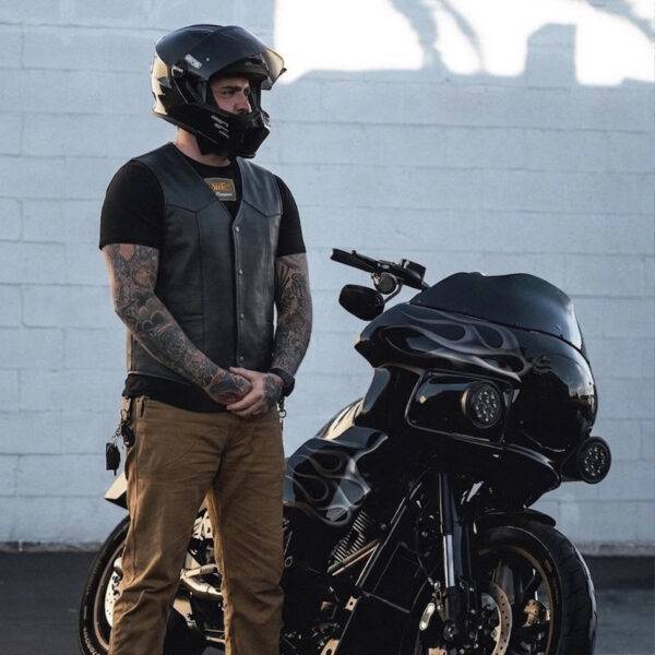 Ruidoso Men's Premium Leather Biker Vest in Black