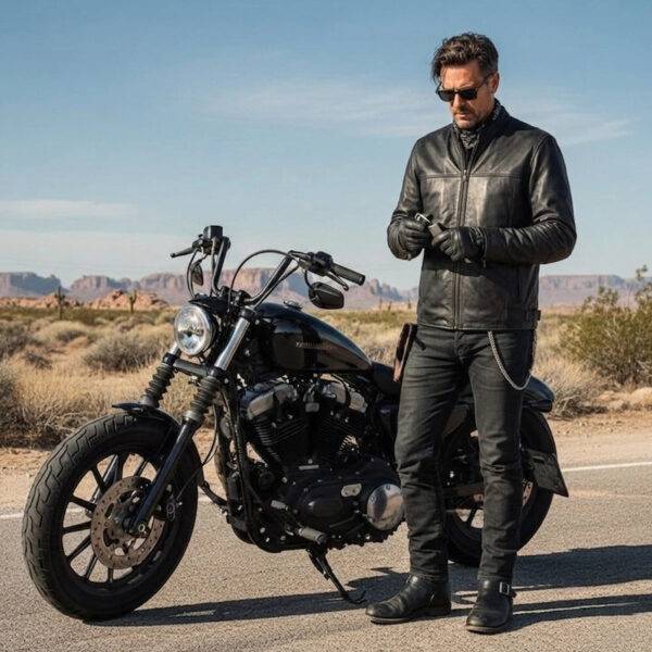 Lightweight Men's Premium Leather Jacket with Antique Brass Hardware