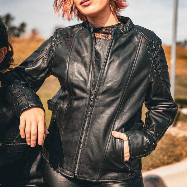 Ladies Premium Leather Jacket with Lacing and Side Snaps