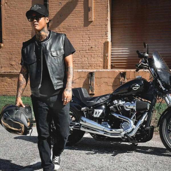 Lowcut Men's Premium Leather Biker Vest in Black