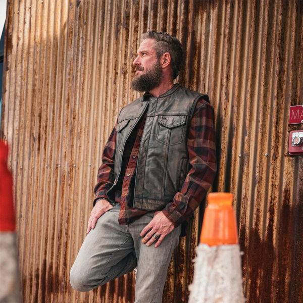 Spearfish Brown Buffalo Leather Men's Motorcycle Vest