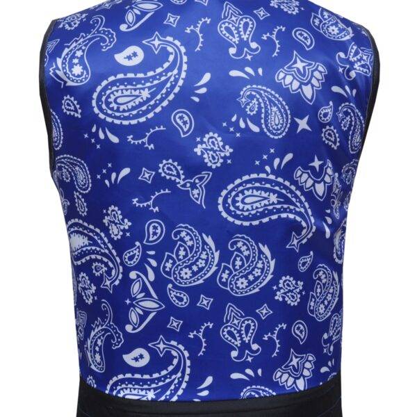 Kickstar Biker Men's Leather Vest in Blue Paisely Liner