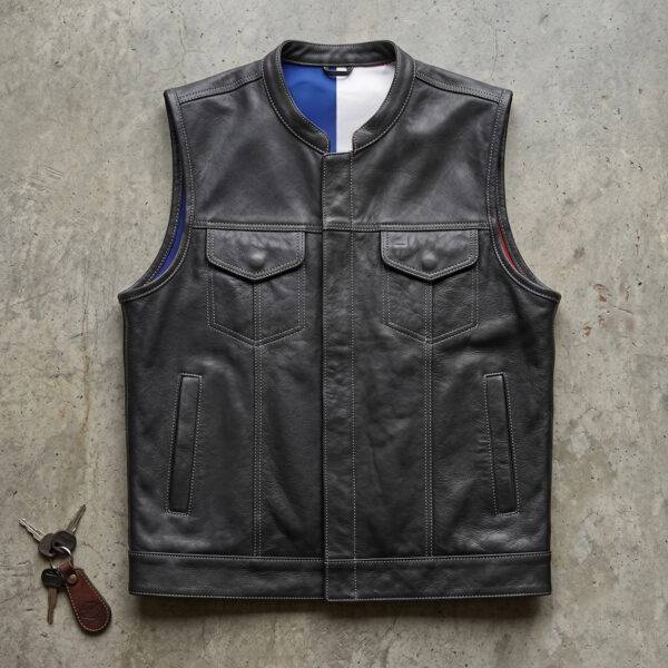 Texan Men's Leather Vest in Black with Texas Flag Liner