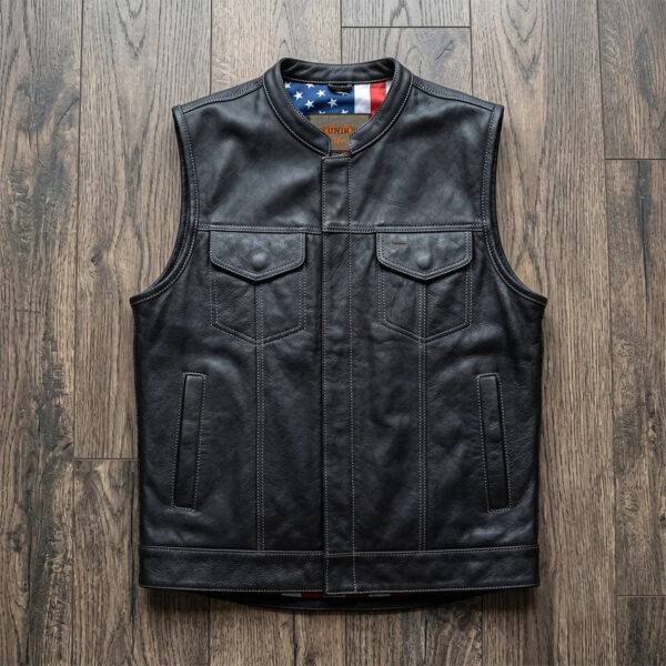 Freedom Leather Biker Men's Vest with USA Flag Liner