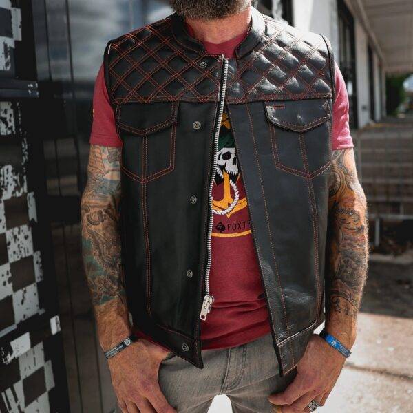 Red Diamond Motorcycle Leather Men's Vests