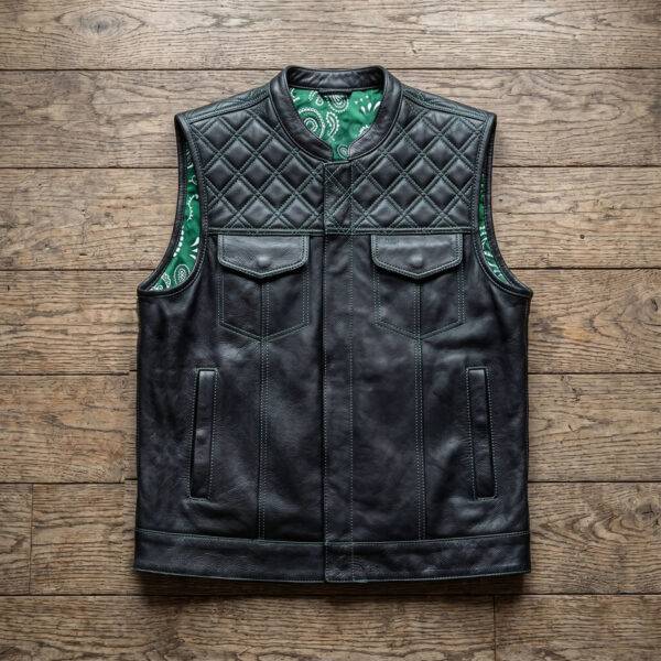 Green Diamond Men's Leather Biker Vest