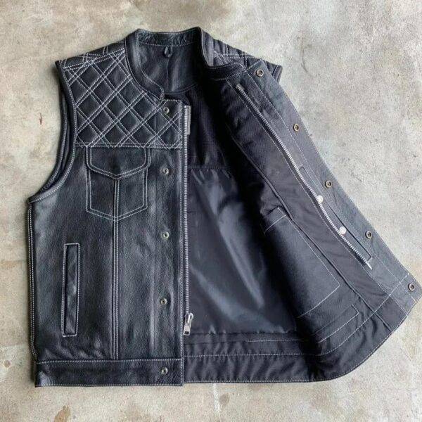Leather White Diamond Men's Biker Vests