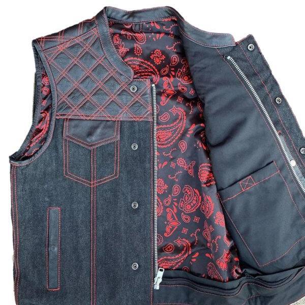 Crimson Men's Hybrid Club Motorcycle Vest in Denim and Leather