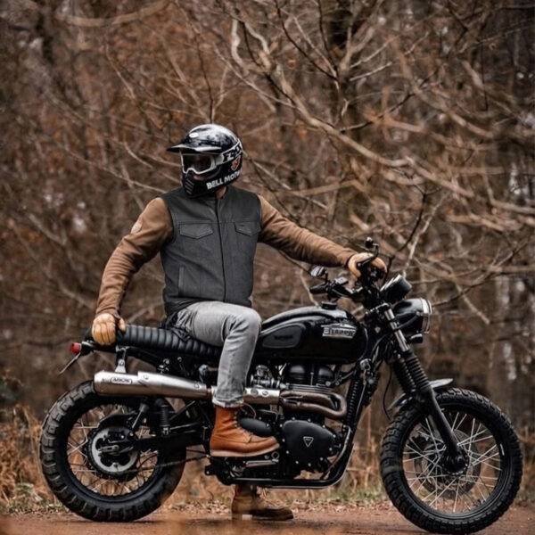 Hybrid Black Men's SOA Style Biker Vest in Leather and Denim