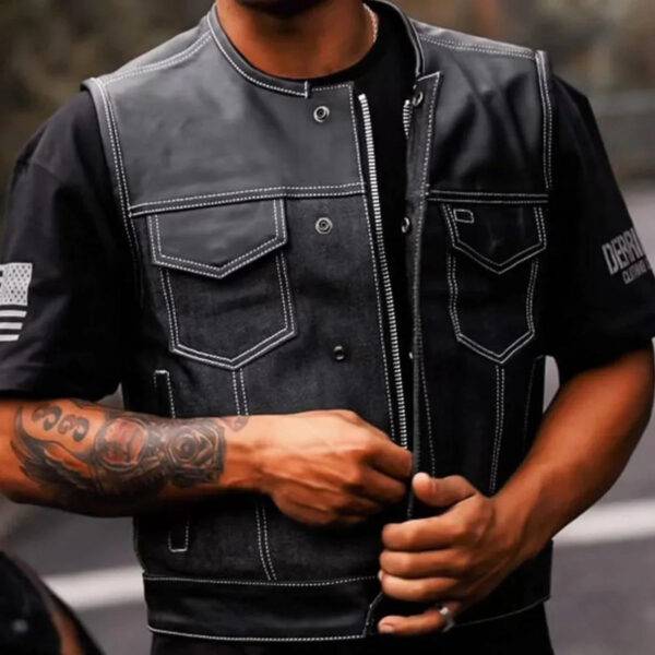 Lawless Men's Denim & Leather Biker Vest