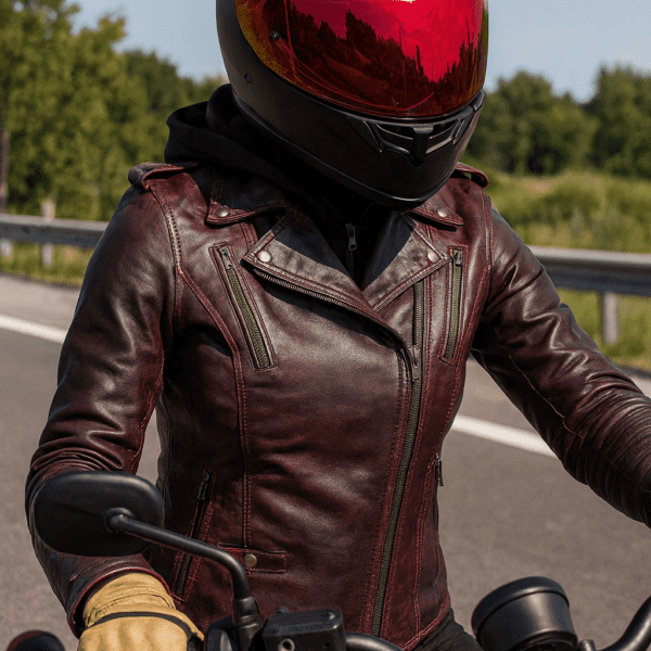 Ladies 3-in-1 Biker Leather Jacket in Purple with Removable Hoodie