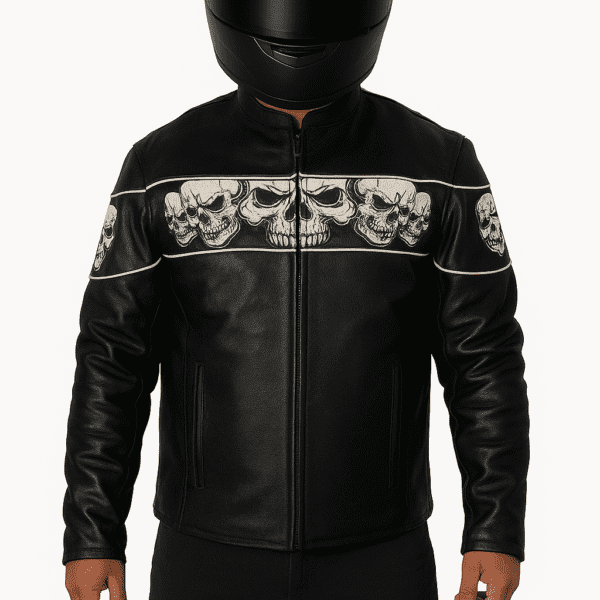 Men's Premium Leather Jacket with Armor and Reflective Stripes