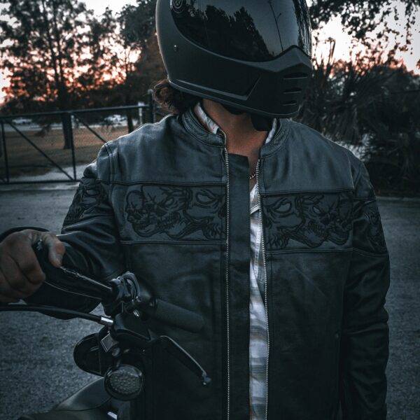 Men's Premium Leather Jacket with Reflective Skull