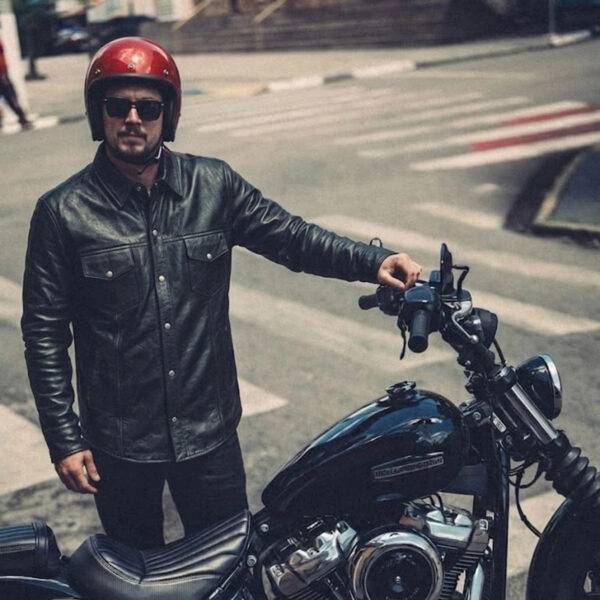 Men's Premium Leather Shirt Biker Jacket in Black