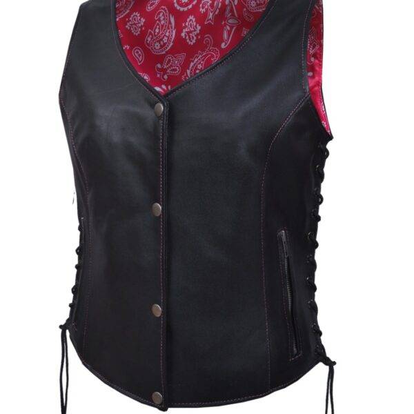 Ladies Pink Paisely Liner Leather Vest
