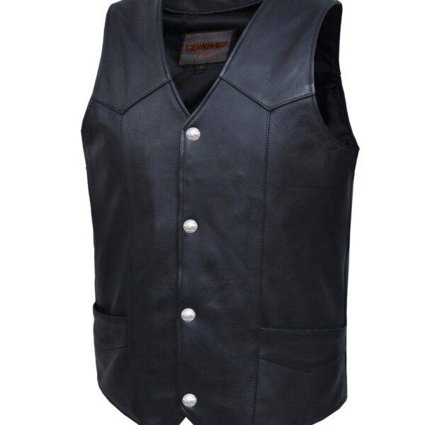 INVESTIGATE Mens Ultra Leather Vest with Buffalo Nickel Snaps - Black