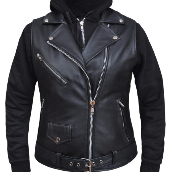 Ladies Premium Black Leather Jacket - Black