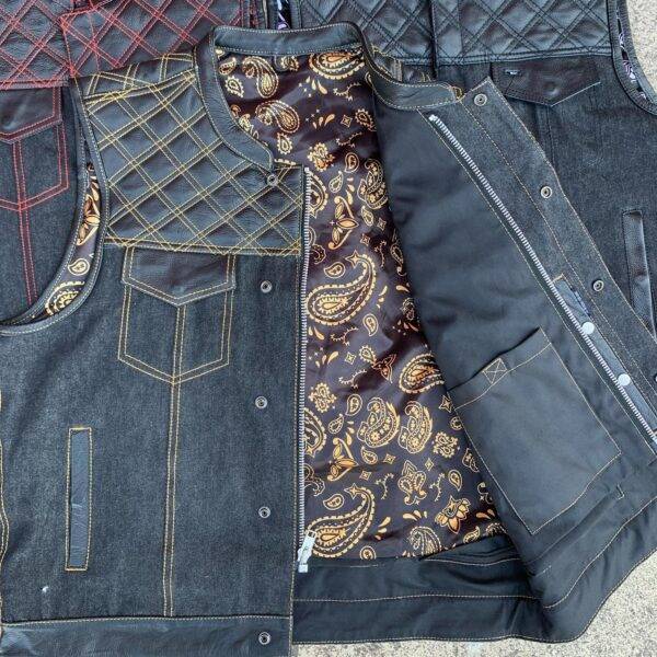 Yellowjacket Men's Hybrid Biker Vest in Leather & Denim