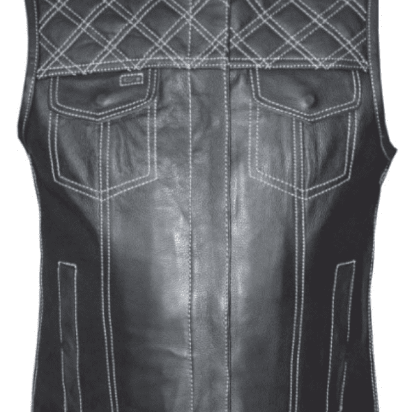 Ladies Diamond Stitch Leather Vest - Black
