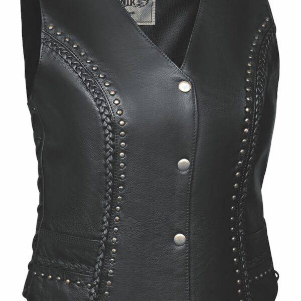 Cowgirl Ladies Studded Leather Biker Vest in Black