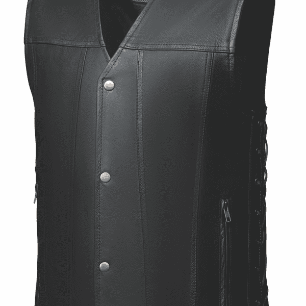 Buffalo Men's Premium Motorcycle Leather Vest in Black Concealed Carry