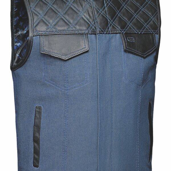 Sky Biker Men's Vest Hybrid Leather and Denim in Blue