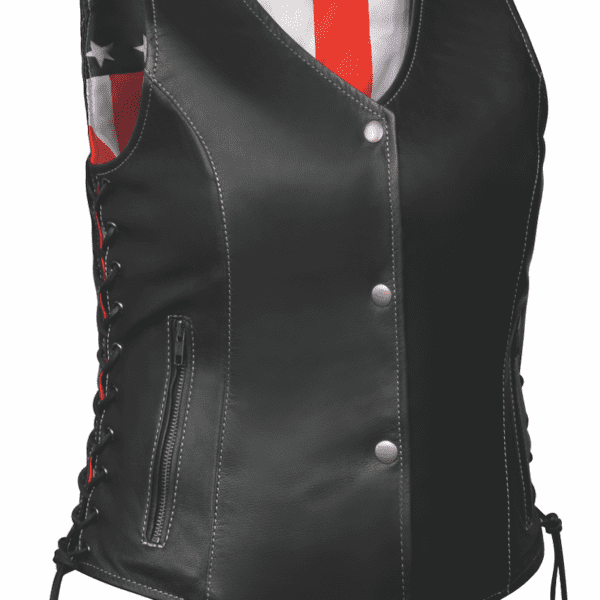 American Woman - Ladies USA Flag Liner Vest - Black