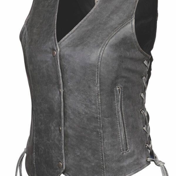 Bessie - Ladies Gray Leather Vest