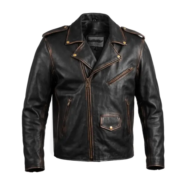 Osbourne - Mens Brown MC Leather Jacket - Brown