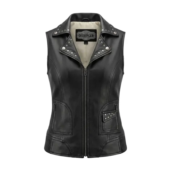 Nancy - Ladies Premium Leather Vest - Black